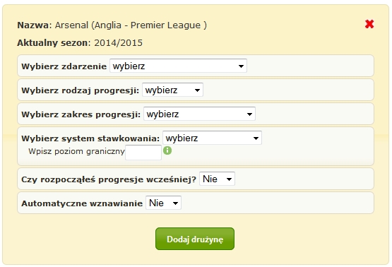 formularz dodawania drużyny do Menadżera