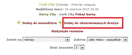 Dodawanie do obserwowanych drużyn